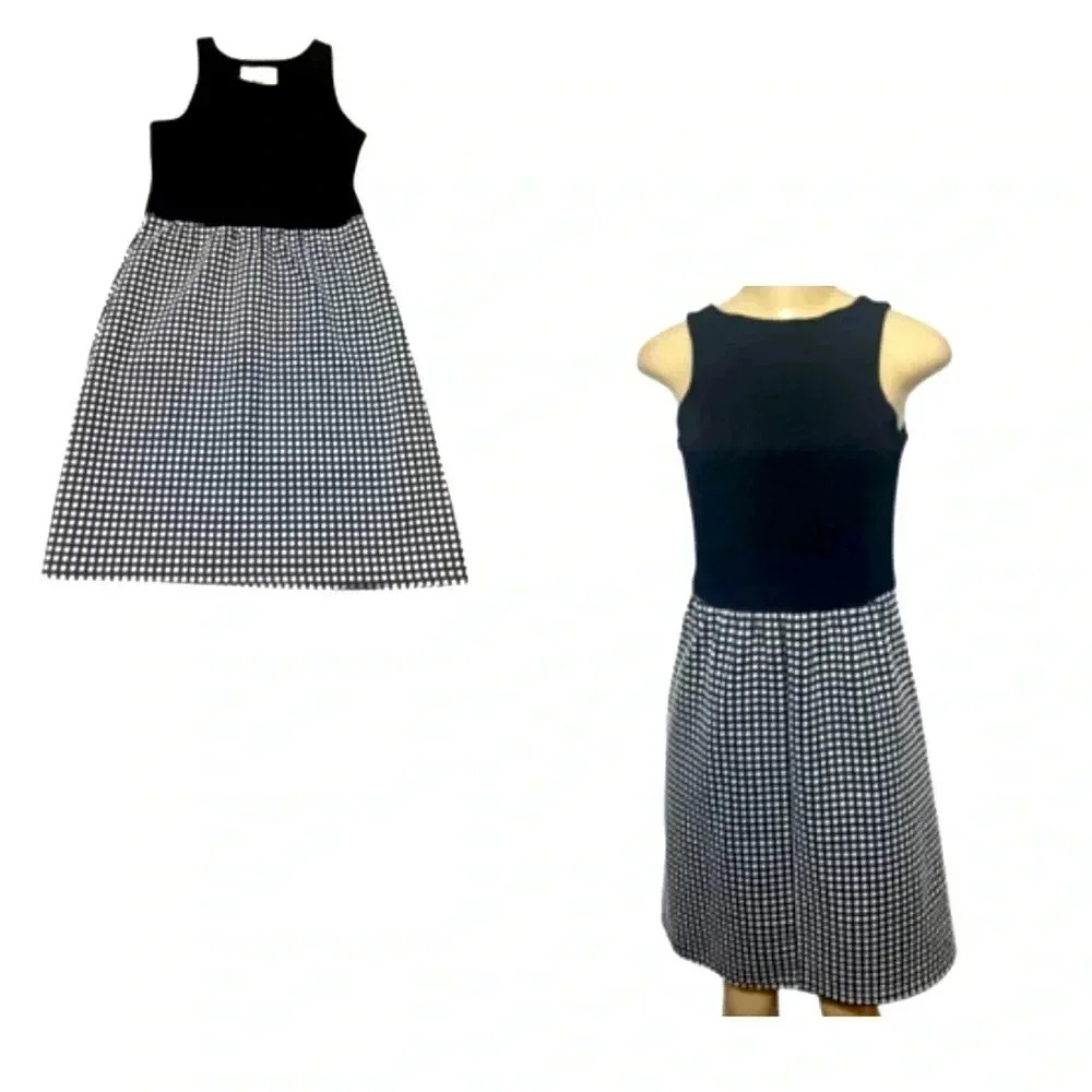 Tabitha Anthropologie sleeveless black & white gingham‎ plaid dress